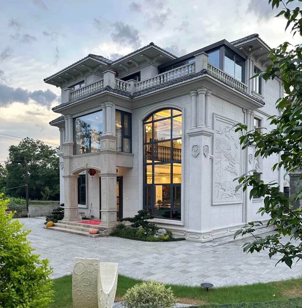 资阳 白麻花岗岩私人别墅干挂石材豪华定制