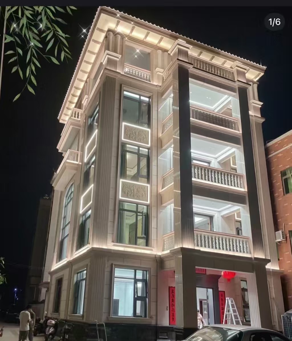 资阳 芝麻白花岗岩别墅外墙夜间效果